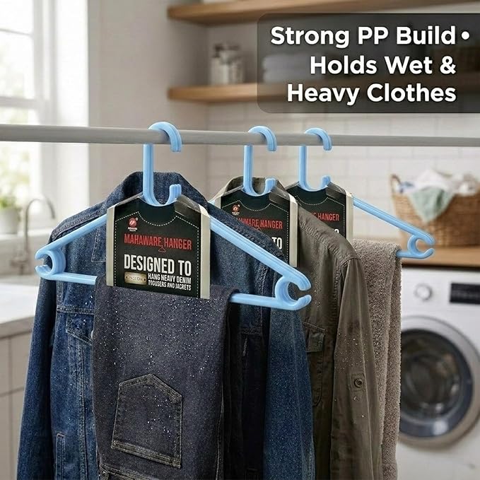 Polypropylene Clothes Hangers Pack of 12 | Heavy Duty, Space Saving Hangers for Wardrobe & Almirah Organization | Durable Hangers for Dresses, Shirts & Closet Storage, Mint Granite Blue