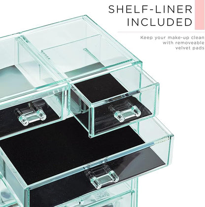 Sorbus Acrylic Makeup Organizer Set, 6-Drawer Vanity & Countertop Cosmetic Storage with Small & Wide Compartments, Teal Thrill Makeup Storage for Brushes, Jewelry – Holiday Gift for Women & Teens