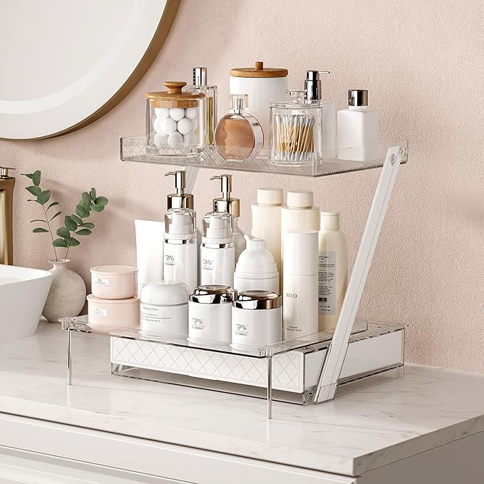 Makeup Organizer Countertop with Drawers & Lid, Skincare Organizer for Vanity, Large Cosmetic Organizer & Display Cases and Storage for Bathroom & Desktop. Perfect for Girl Women Mom Gifts