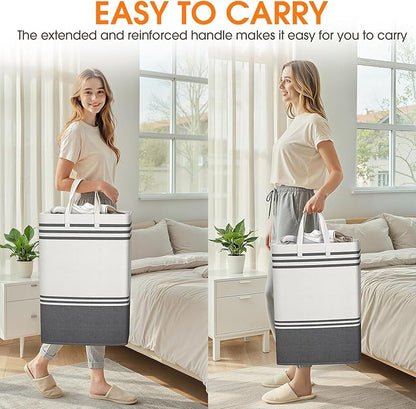 2 Pack Large Laundry Baskets, Laundry Hampers, Freestanding Waterproof Collapsible Clothes Bags with Reinforced Handles - Foldable Dirty Clothes Basket for Dorm, Bathroom, Room (Grey/75L)