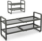 SAYZH 2-Tier Expandable Shoe Rack for Closet, Adjustable Metal Shoe Organizer with Sturdy Mesh Shelves for Boots & Heels, Stackable Shoe Storage for Entryway, Garage, Small Spaces (Grey, 2-Tier)