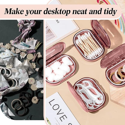 Kigley 4 Pcs Hair Tie Container Small Portable Travel Cotton Swab Holder Flosser Dispenser with Lid Plastic Box Storage Containers for Small Items, 3.94 x 2.76 Inch (Pink)