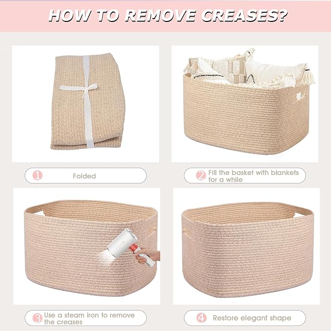 Large 75L Woven Laundry Basket, Collapsible Cotton Rope Storage Hamper for Blankets, Toys, Dirty Clothes, Rectangle Nursery Basket for Living Room, Bedroom, Baby Room - Brown
