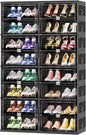 JEKO&JEKO 8 Tiers Foldable Shoe Rack Organizer Cabinet for Closet Entryway, Large Collapsible Shoe Storage Box with Magnetic Doors (Black)