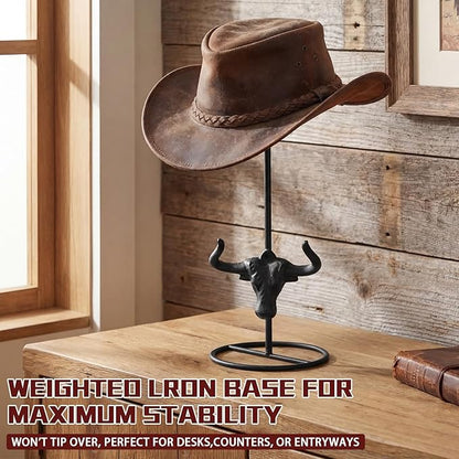 Chunful 2 Pcs Cowboy Hat Stand Display Father Day Bulk Gifts Western Metal Longhorn Hook Rack Vintage Rustic Hat Holder Rack Organizer for Display Tabletop Desk Organization Father Cowboy Western Gift