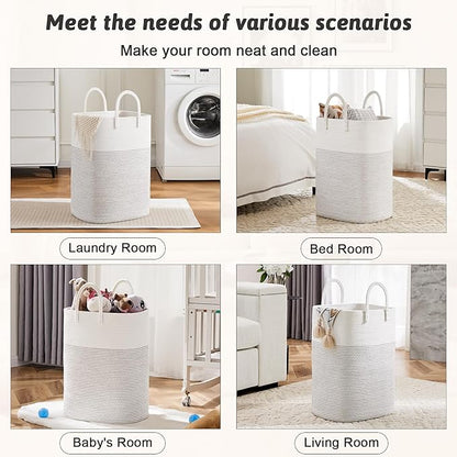 Artfeel Laundry Basket,Woven Cotton Rope Laundry Hamper,100L Versatile Storage for Dirty Clothes,Baby Toys,and Blankets in Bathroom, Nursery,and Living Room