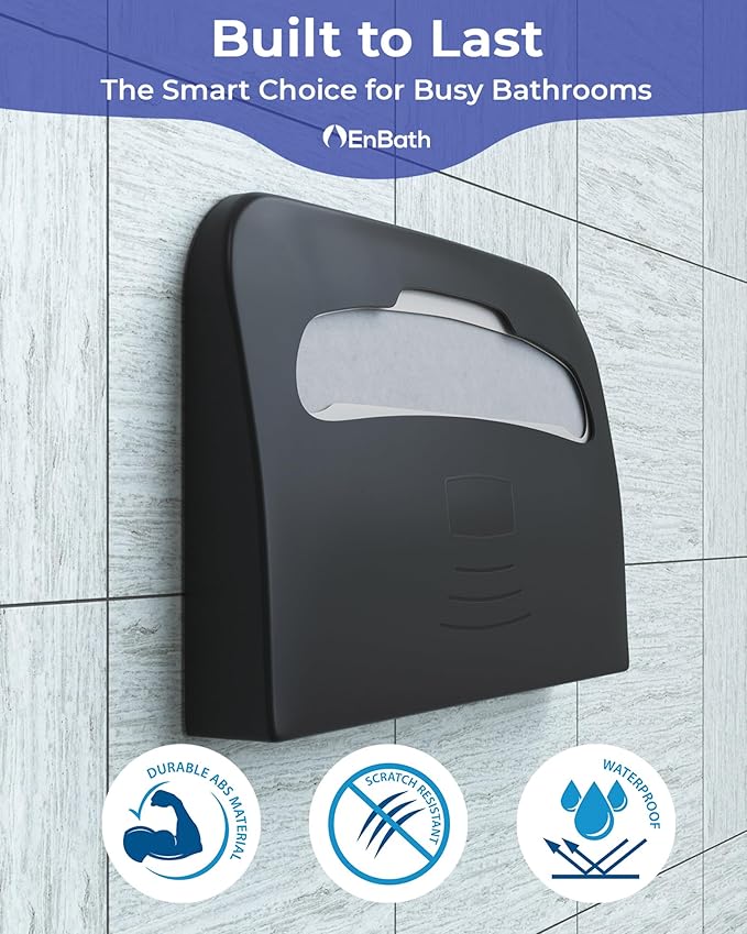 Commercial Toilet Seat Cover Dispenser Wall Mount (2-Pack), Black Half-Fold Toilet Seat Cover Holder for Bathroom/Restroom