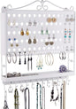 Angelynn's Wall Mounted Earring Holder Necklace Organizer for Small and Medium Post Stud Dangle Pierced Earrings, Hanging Closet Jewelry Storage Rack with Tray, AAA White 14 1/2" x16 1/4"