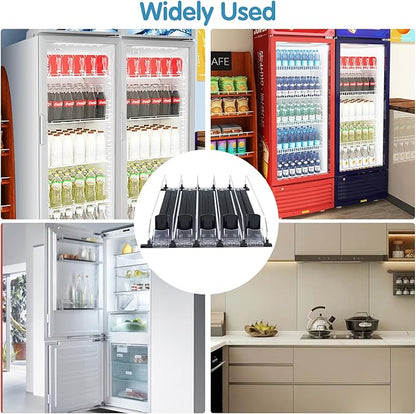 Drink Organizer for Fridge, 18.9x15.0x3.1in Soda Can Dispenser for Refrigerator, 5 Rows Adjustable Automatic Pusher Glide Drink Dispenser for Beer Beverages (Black)