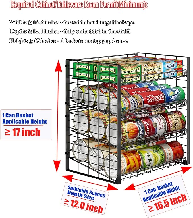 JKsmart 4-Tier Can Rack Organizer for Pantry, Adjustable Can Storage Holder for Various Ounces of Canned food Soda Drinks, Can Dispenser Holds Up to 48 Cans for Cupboard Cabinet