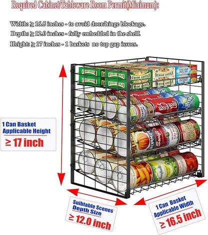 JKsmart 4-Tier Can Rack Organizer for Pantry, Adjustable Can Storage Holder for Various Ounces of Canned food Soda Drinks, Can Dispenser Holds Up to 48 Cans for Cupboard Cabinet