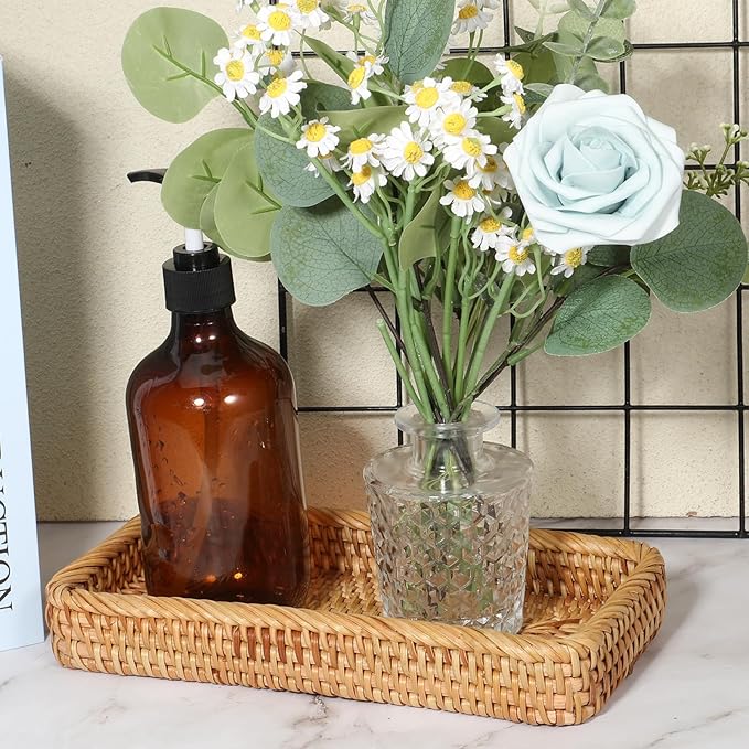 COMNICO Rattan Bathroom Vanity Tray, 10 Inch Natural Water Hyacinth Toilet Tank Baskets Decorative Wicker Vintage Storage Basket Topper Bins for Bathroom Kitchen Countertop Table
