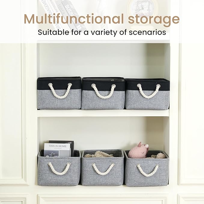 Storage Baskets for Shelves 13.8x9.8x6.7 Inch, Foldable Fabric Storage Bins with Handles, Small Storage Baskets for Organizing Closet, Office, Home Organization (1-Pack, Gray)
