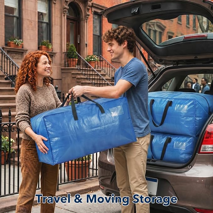Moving Bags Heavy Duty,Extra Large Moving Bags for Travel/College Packing/Storage/Organization/Seasonal Clothes & Bedding Storage,Moving Supplies Bins,Compatible with Ikea Frakta Cart (SkyBlue,6Pcs)