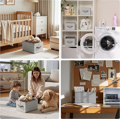 GRANNY SAYS Small Closet Storage Bins for Shelves, Storage Basket with Handles, Collapsible Storage Boxes, Decorative Organizers for Living Room Bookshelf, Gray, Small, 3-Pack