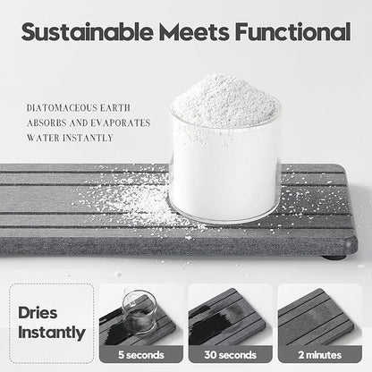 Razborci 2PCS Diatomite Quick Stone Drying Tray Mat For Bathroom & Kitchen Counter, Instant Dry Water Absorbent Drink Bar Coaster,Vanity Sink Caddy Organizer,Dish Soap Sponge Holder, Dark Gray,9"x3.5"