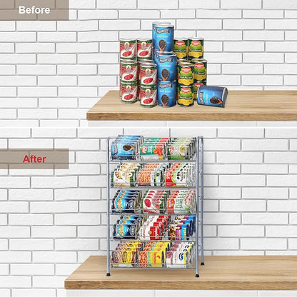 MOOACE Can Rack Organizer, 5 Tier Can Storage Dispenser Holds up to 60 Cans, Can Organizer, Great for The Pantry Shelf, Kitchen Cabinet or Counter-top, Cabinet, Canned Food Organizer, Silver
