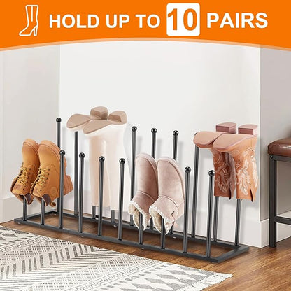 Housen Solutions 10 Pairs Boot Rack Organizer for Tall Boots, Large Capacity Metal Free Standing Shoe Racks, Black Cowboy Boot Holder Stand for Closet, Garage