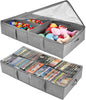 2-Pack Under Bed Toy Storage Boxes, Grey Toy Organizer with Clear PVC Lid, Foldable Under Couch Storage Bins (31.8×16×5.9in), Toys Storage Containers for Plush Dolls, Books, Clothes, Shoes & Blankets