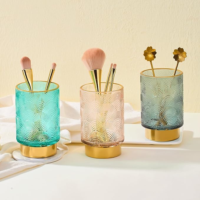 Makeup Brush Holder Organizer,Toothbrush Holders,Desk Pen Pencil Holder,Multifunctional Vintage Glass Brush Cup（A41-6-US）