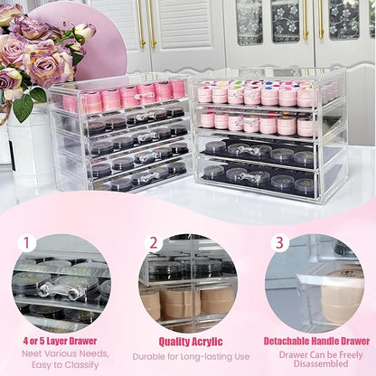 5 Tier Nail Art Decoration Storage Box，Acrylic Make Up&Jewelry Organizer with Drawers, Cosmetic Storage for Dresser Countertop and Bathroom，Transparent Acrylic Nail Art Jewelry Accessories