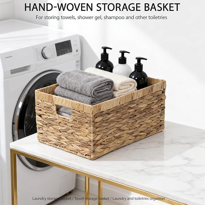 Storage Container, Natural Water Hyacinth Storage Bins Rectangular Basket,Arts and Crafts.