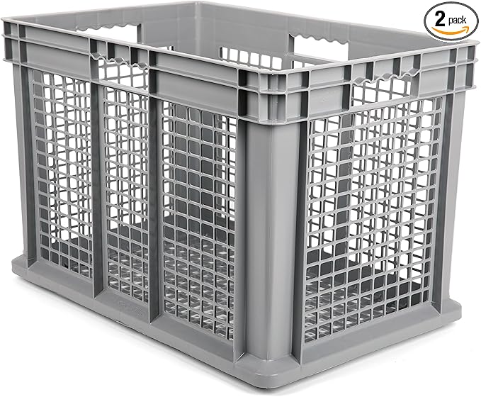 Hudson Exchange 24 x 16 x 16" (2 Pack) Mesh Straight Wall Handled Storage Container Tote, Gray