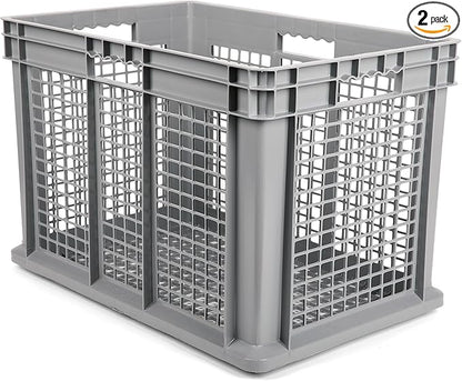 Hudson Exchange 24 x 16 x 16" (2 Pack) Mesh Straight Wall Handled Storage Container Tote, Gray