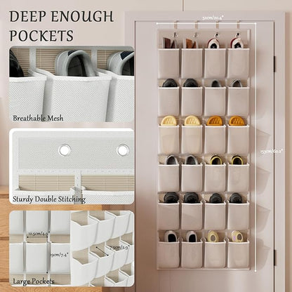 homyfort Over the Door Shoe Organizer, 24 Large Breathable Mesh Pocket,Space Saving Hanging Shoe Rack,Shoe Storage Holder for Entryway Bedroom Closet