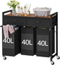 Laundry Sorter 3 Section, 120 L Laundry Hamper with 2 Drawers & 2-tone Top Panel, Rolling Laundry Basket Organizer with Pull-Out Removable Oxford Fabric Bags for Laundry Room Organization UNZYL006BVV3