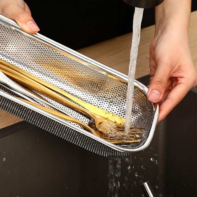 12 Pack Drawer Organizer for Kitchen Utensils, Stackable Rapid Draining Cutlery Stainless Steel Tray, Space-Saving Flatware Organizer for Spoons Forks Chopsticks, Dishwasher Safe(Silver)