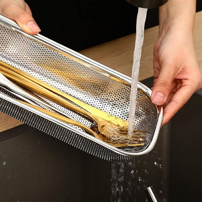 12 Pack Drawer Organizer for Kitchen Utensils, Stackable Rapid Draining Cutlery Stainless Steel Tray, Space-Saving Flatware Organizer for Spoons Forks Chopsticks, Dishwasher Safe(Silver)
