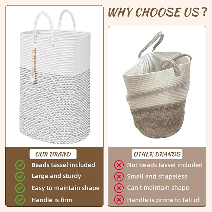 Woven Laundry Basket for Clothes, 80L Large Rectangle Laundry Hampers with Beads Tassel, Nursery Storage Basket for Toys, Tall Dirty Clothes Hamper for Bedroom Aesthetic, Laundry Room Organization
