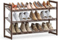 SONGMICS HOME 3-Tier Stackable Shoe Rack, Metal Shoe Organizer for Closet, Entryway, Garage, Flat or Slanted Mesh Shelves, Brown
