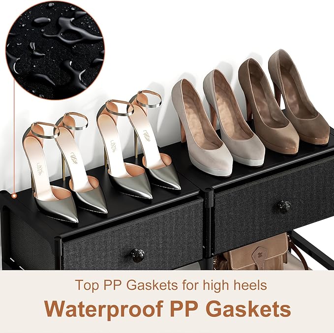 Tall Shoe Rack, 10 Tier Shoe Rack Organizer with 2 Large Drawers, Shoe Storage for 36-40 Pairs, Sturdy Metal Shoe Shelf Shoe Stand for Closet Entryway, Black Grey