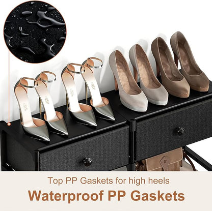 Tall Shoe Rack, 10 Tier Shoe Rack Organizer with 2 Large Drawers, Shoe Storage for 36-40 Pairs, Sturdy Metal Shoe Shelf Shoe Stand for Closet Entryway, Black Grey