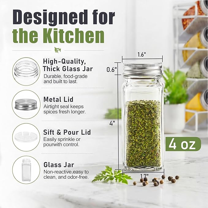 UVIAHOMI Magnetic Spice Rack Organizer for Refrigerator with 28 Spice Jars, 386 Spice Labels, 4 Hook, Chalk Marker and Funnel Set, Magnetic Shelf for Seasoning Organizer, 13.2'' W x 9.8 H, White