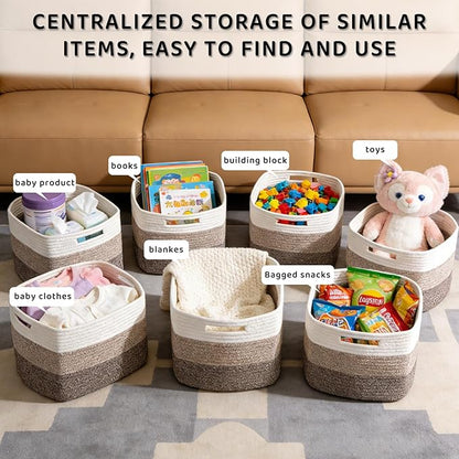 4 Pack Storage Baskets for Organizing, 12''Lx9''Wx8''H Woven Baskets for Storage Toys, Towels, Books, and Clothes, Cotton Rope Basket for Shelves with Handle