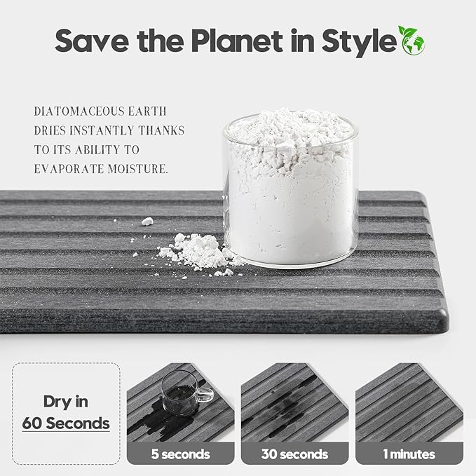Razborci 2PCS Water Absorbing Stone Drying Tray Mat for Bathroom Sink & Kitchen Counter Organizer, Quick Dry Dish Soap Dispenser Sponge Holder, Vanity Sink Caddy, Coaster, Dark Gray - 10" x 6"