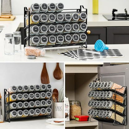 AOZITA Spice Rack Organizer with 28 Empty Spice Jars with Silver Lids, Funnel, Labels - Seasoning Organizer for Countertop, Cabinet, Kitchen, Pantry
