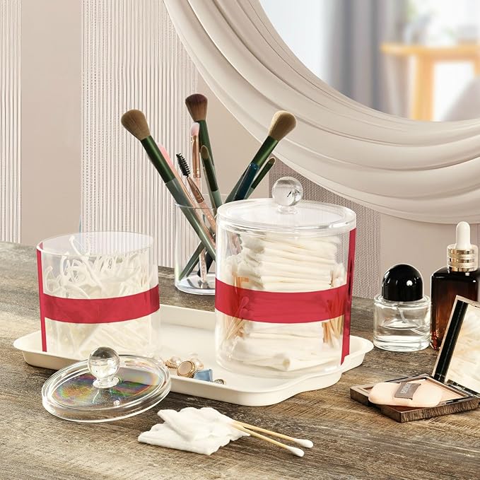 DOMIKING Flag England 2 Pack Bathroom Canisters Cotton Swab Holder Dispenser Plastic Cotton Ball Jar Acrylic Storage Containers for Cotton Ball Hair Clips Floss Picks
