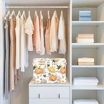 senya Thanksgiving Storage Baskets Collapsible Storage Bins with Lids, Pumpkins Flowers Leaves Thanksgiving Storage Boxes Clothes Baskets for Organizing