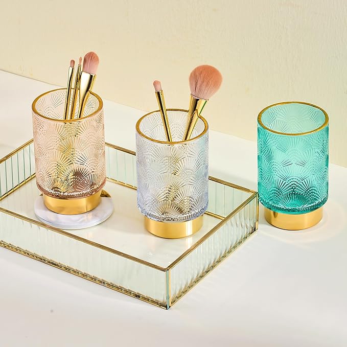 Makeup Brush Holder Organizer,Toothbrush Holders,Desk Pen Pencil Holder,Multifunctional Vintage Glass Brush Cup（A41-10-US）