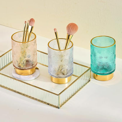 Makeup Brush Holder Organizer,Toothbrush Holders,Desk Pen Pencil Holder,Multifunctional Vintage Glass Brush Cup（A41-10-US）