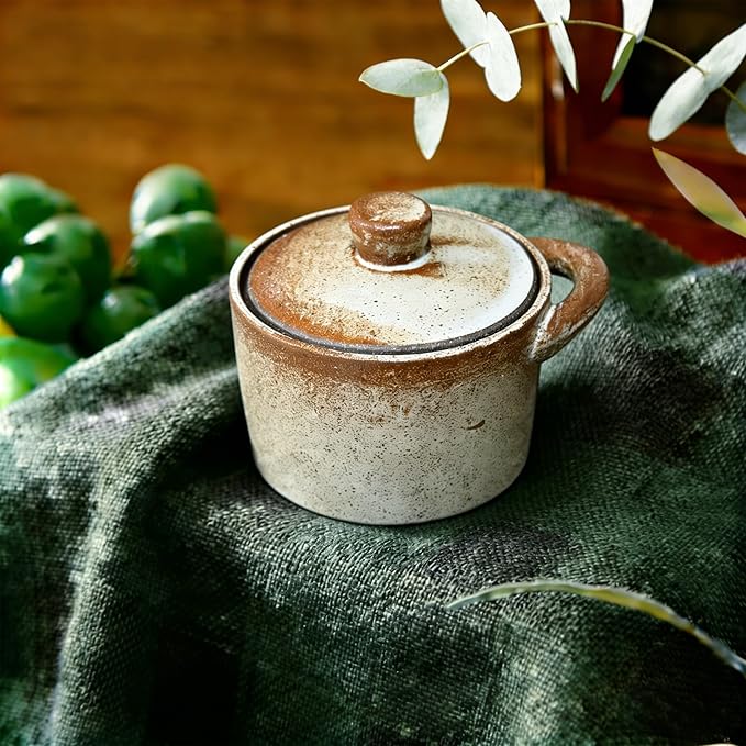 2 Pack Speckled Ceramic Salt Cellar with Lid – Rustic Farmhouse Ceramic Salt Holder, Countertop Bowl, Storage Container, Well Dish Jar for Spices (Retro Color)