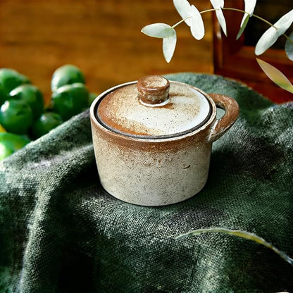 2 Pack Speckled Ceramic Salt Cellar with Lid – Rustic Farmhouse Ceramic Salt Holder, Countertop Bowl, Storage Container, Well Dish Jar for Spices (Retro Color)