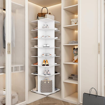 Runboll 7-Tier Rotating Shoe Rack Tower Spinning Shoe Display Lazy Susan Tower, Free Standing 360 Revolving Shoe Storage Organizer for Living Room Entryway Doorway