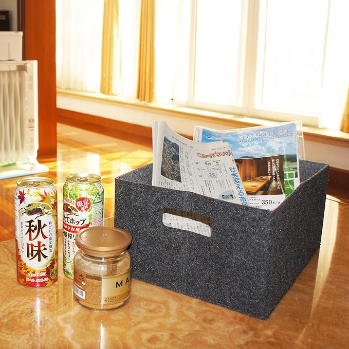 2 pack self-supporting collapsible felt storage basket in darkgrey for storaging and sorting of clothes, toys and office files