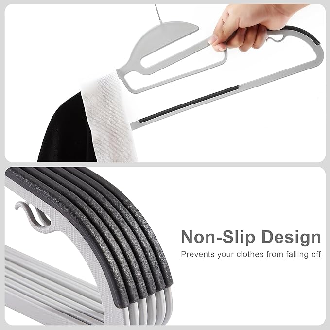 VECELO 50 Pack Coat Hangers, Premium Quality Plastic Suit Clothes Hanger, Non-Slip, Heavy-Duty, S-Shaped Opening, 360º Swivel Hook, Space-Saving for Bedroom Closet