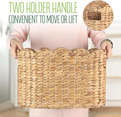 Toilet Paper Storage Baskets, Scalloped Water Hyacinth Baskets , Wicker Scalloped Basket for Storage, Toilet Papers Holder Wicker Basket, Toilets Paper Organizer, Bathroom Accessories Organizer...